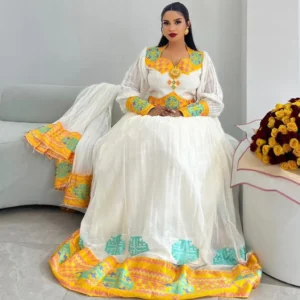 Ethiopian Woven Habesha Dress - ሀበሻ ቀሚስ